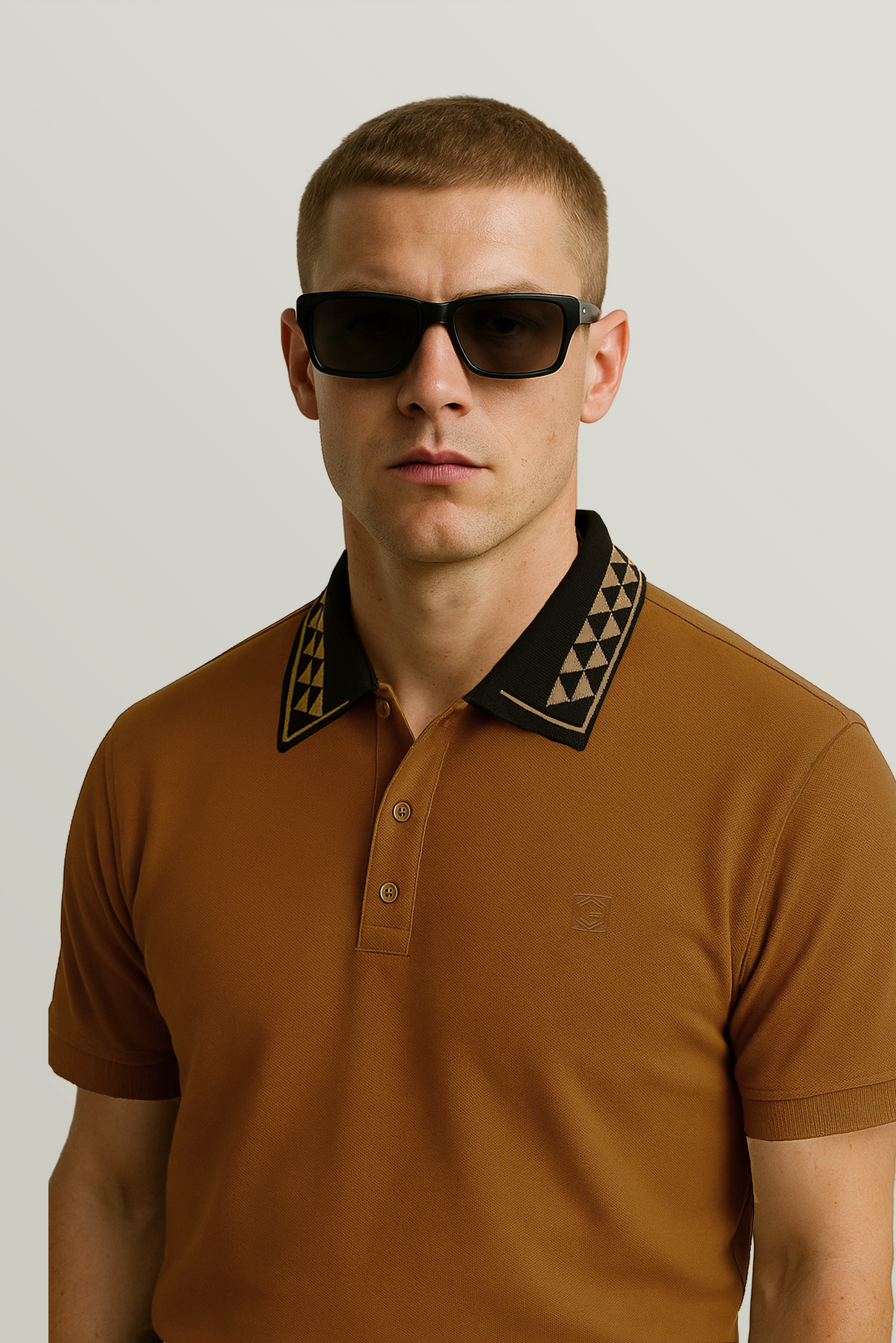 Caeser 901 Tan Black Collar Polo